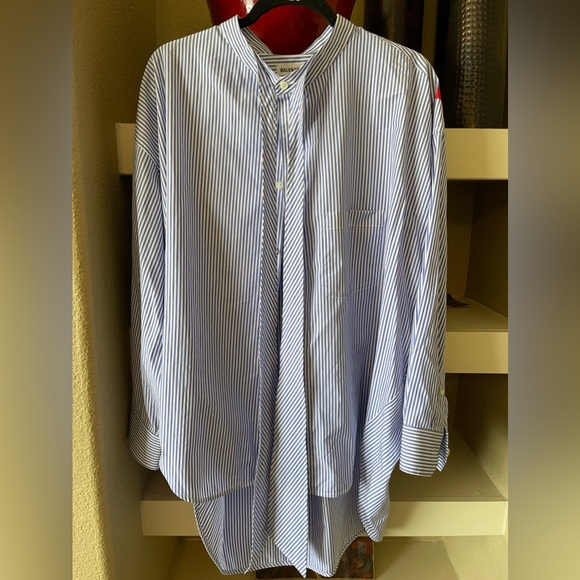 Balenciaga Blue and White Tie Front Oversized Logo Shirt - Picture 7 of 8